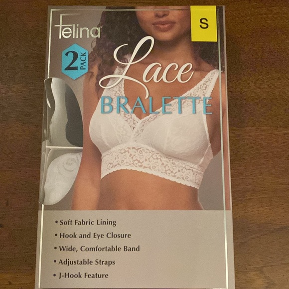 Brand new Felina Ladies Lace Bralette, 2 pack, black, white, - Picture 2 of 3